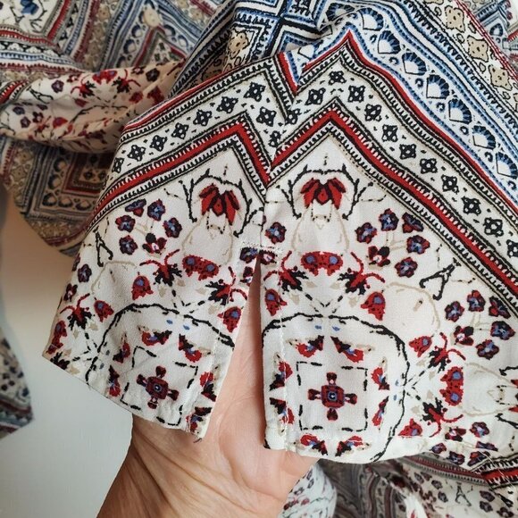 J. Jill Blouse Medium Blouse Button back 3/4 sleeves Rayon Patchwork Print - Picture 8 of 13